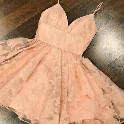 Pink Sweetheart Lace Short Prom Dress, Pink..