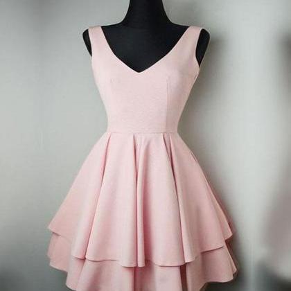 Cute V Neck Pink Short Prom Dress. Pink Homecoming..
