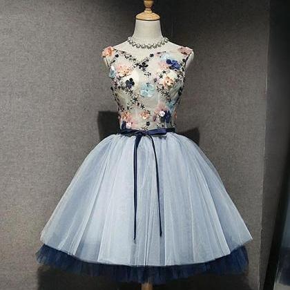 Cute Round Neck Tulle Short Prom Dress, Homecoming..