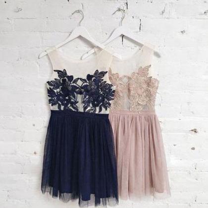 Cute Round Lace Applique Short Prom Dress,..
