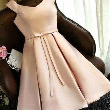 Champagne Satin Short Prom Dress, Cute Homecoming..