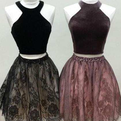 Cute Two Pieces Lace Short Prom Dress, Cute..