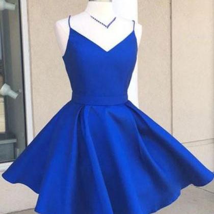 Simple V Neck Blue Short Prom Dress. Cute..
