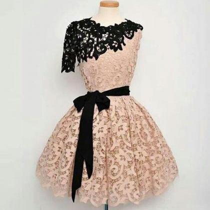 Champagne Lace Short Prom Dress, Homecoming Dress