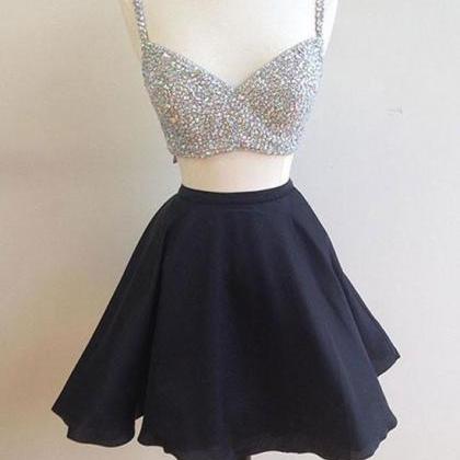 Black Two Pieces Short Prom Dress, Two Pieces..