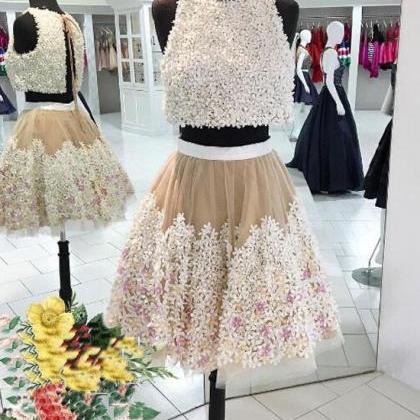 Cute Two Pieces Applique Short Prom Dress,..