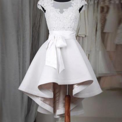 White Round Neck Lace Short Prom Dress, Lace Dress