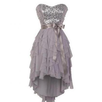 Gray Sweetheart Sequin Short Prom Dress,..