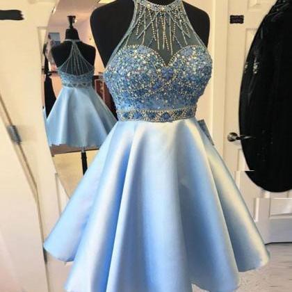 Cute blue short prom dress, blue ho..