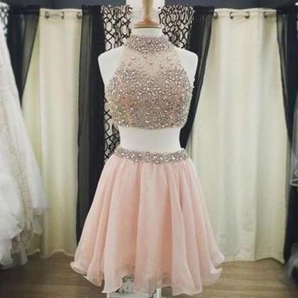 Cute Two Pieces Sequin Short Prom Dress, Cute Pink..
