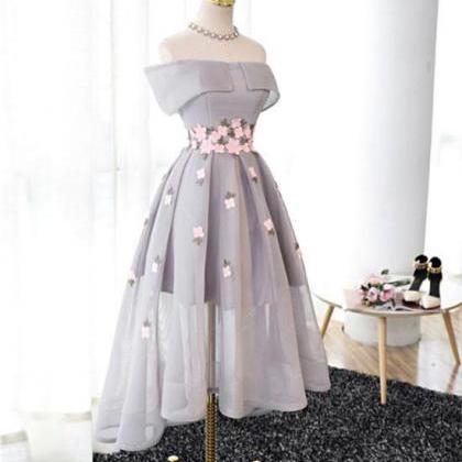 Gray Organza High-low Prom Dress, Gray Bridesmaid..