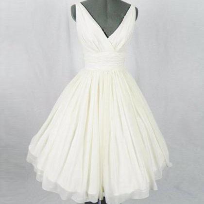 White V Neck Chiffon Short Prom Dress, Homecoming..