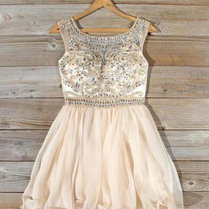 Cute Round Neck Bead Apricot Short Prom Dress,..
