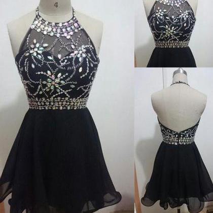 Backless Black Short Prom Dresses, Cute Homecoming..
