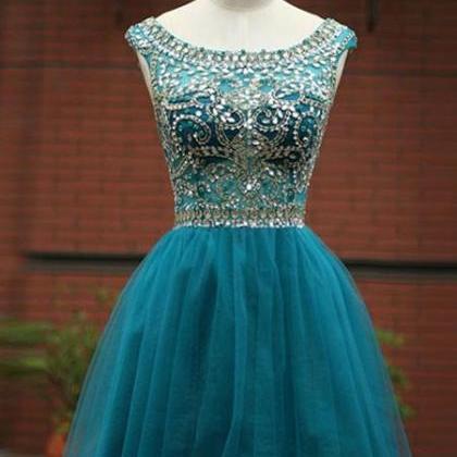 Green A -line Round Neck Tulle Short Prom Dress,..