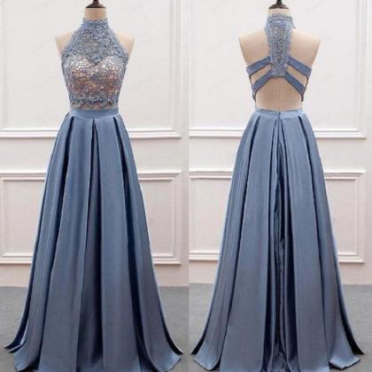 Dusty Blue Prom Dress,two Piece Prom Dress,lace..