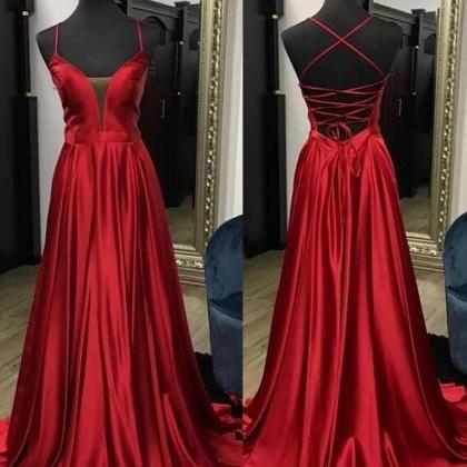 Classy Prom Dress, Red Prom Dress, Backless Prom..