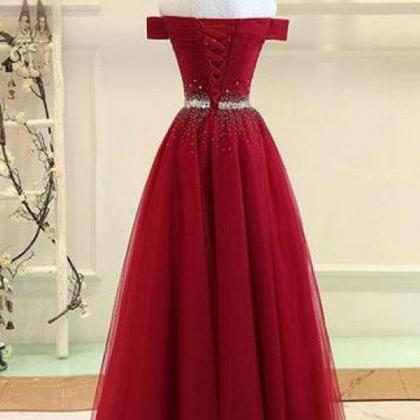 Off Shoulders Red Tulle Floor Length Prom Dress 8th Grade Dance Dress