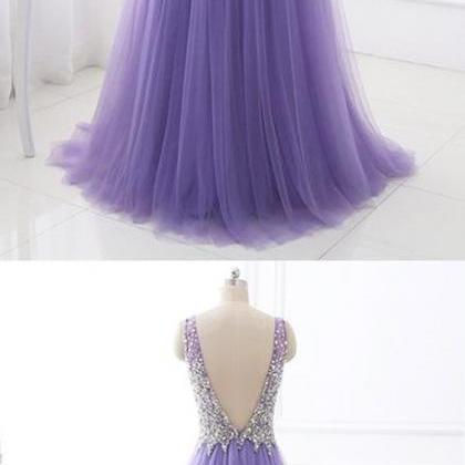 Lavender Tulle A-line Prom Dress Long Formal Dress..