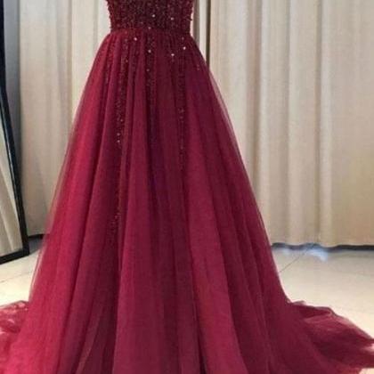 Discount Custom Made Burgundy Tulle Prom Dress..