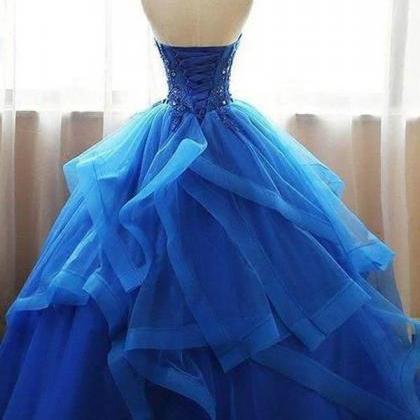 Mexican Organza Strapless Royal Blue Ball Gown..