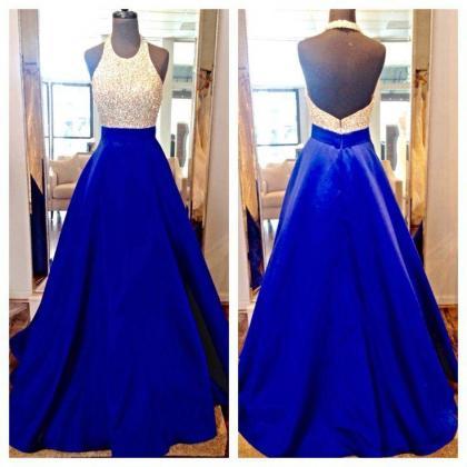 Backless Prom Dress,royal Blue Prom Dress,long..