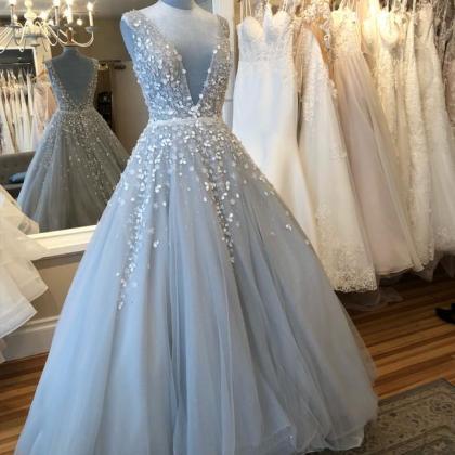 Light Blue Tulle Formal Wedding Dress,pl0180