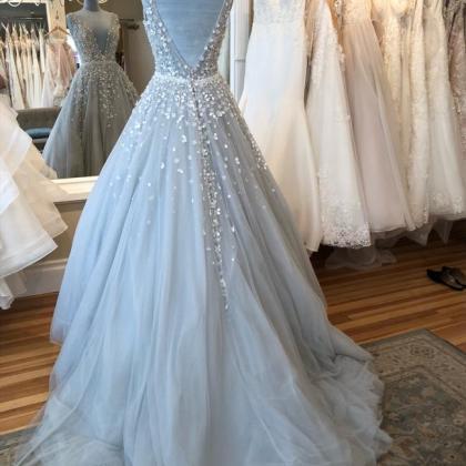 Light Blue Tulle Formal Wedding Dress,pl0180