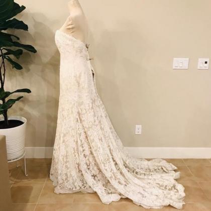 Lace Strapless Formal Wedding Dress,pl0219