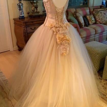 Silk Brocade Tulle Formal Wedding Dress,pl0236