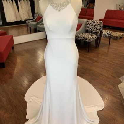 White Crepe Dawson Formal Wedding Dress,pl0243