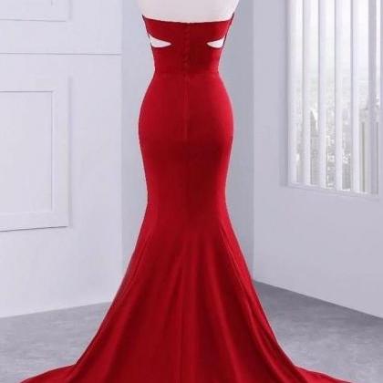 Chic Designe Strapless Red Mermaid Long Prom..