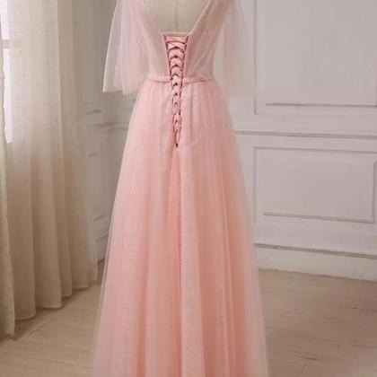 2020 Light Pink Applique Half Sleeves Long Prom..