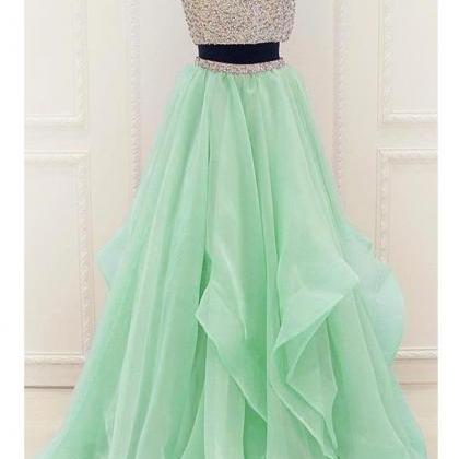 Fashion Mint Organza Beaded Two Piece High Low..