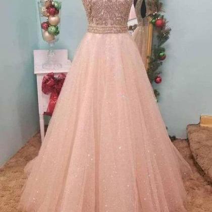 Halter A Line High Neck Beaded Pink Long Prom..