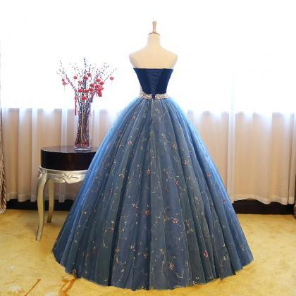 Ball Gown Strapless Embroidery Pearl Dark Blue..