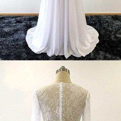 2 Pieces Long Sleeves White Lace Wedding Dresses..