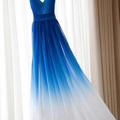 Spaghetti Straps Royal Blue Ombre Elegant Prom..