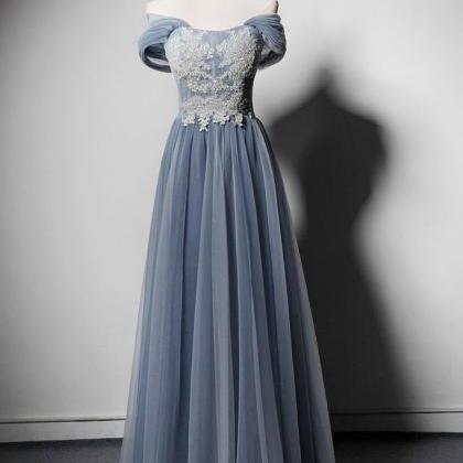 Elegant Gray Blue Evening Dress, Pl0462