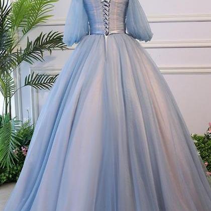 Victorian Vintage Style Long Dusty Blue Evening..