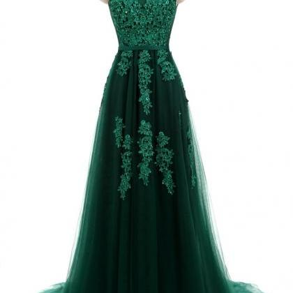Forest Green Lace Formal Prom Evening Dress With..