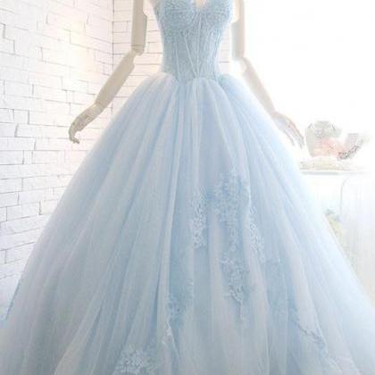 Powder Blue Ball Gown Lace Formal Evening..