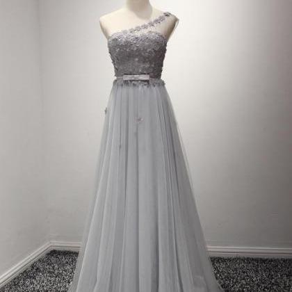 Gray One Shoulder Grecian Prom Formal Dress With..