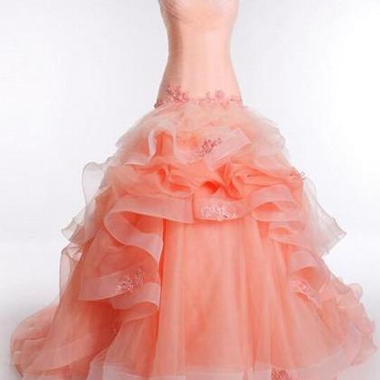 Strapless Peach Fit And Flare Formal Prom Pageant..