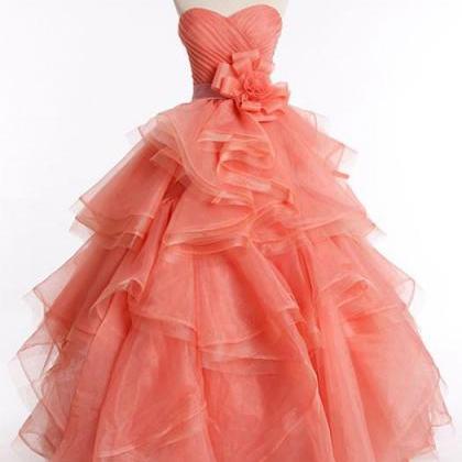Strapless Orange Ball Gown Prom Dress With Tiered..