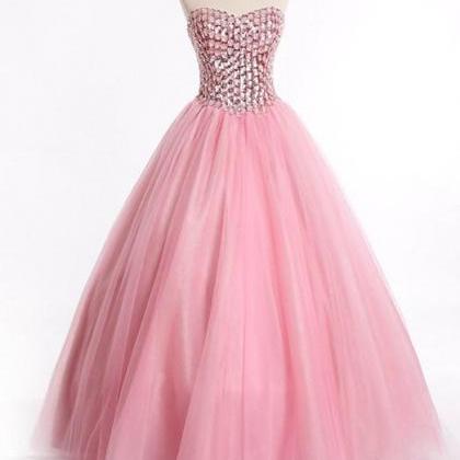 Strapless Pink Ball Gown Evening Dress With..