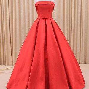 Strapless Red Ball Gown Formal Dress With Chic..
