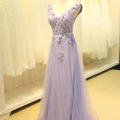 V Neck Lavender Floral Formal Prom Dress,pl0532