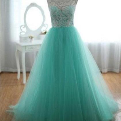 Turquoise Modest Lace Tulle Formal Prom Evening..