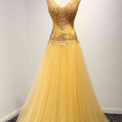Real Picture Yellow Long Evening Party Dresses..